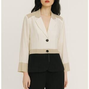 1990s Vintage Richard Malcolm Color Block Blazer Linen Jacket Size 12 Large